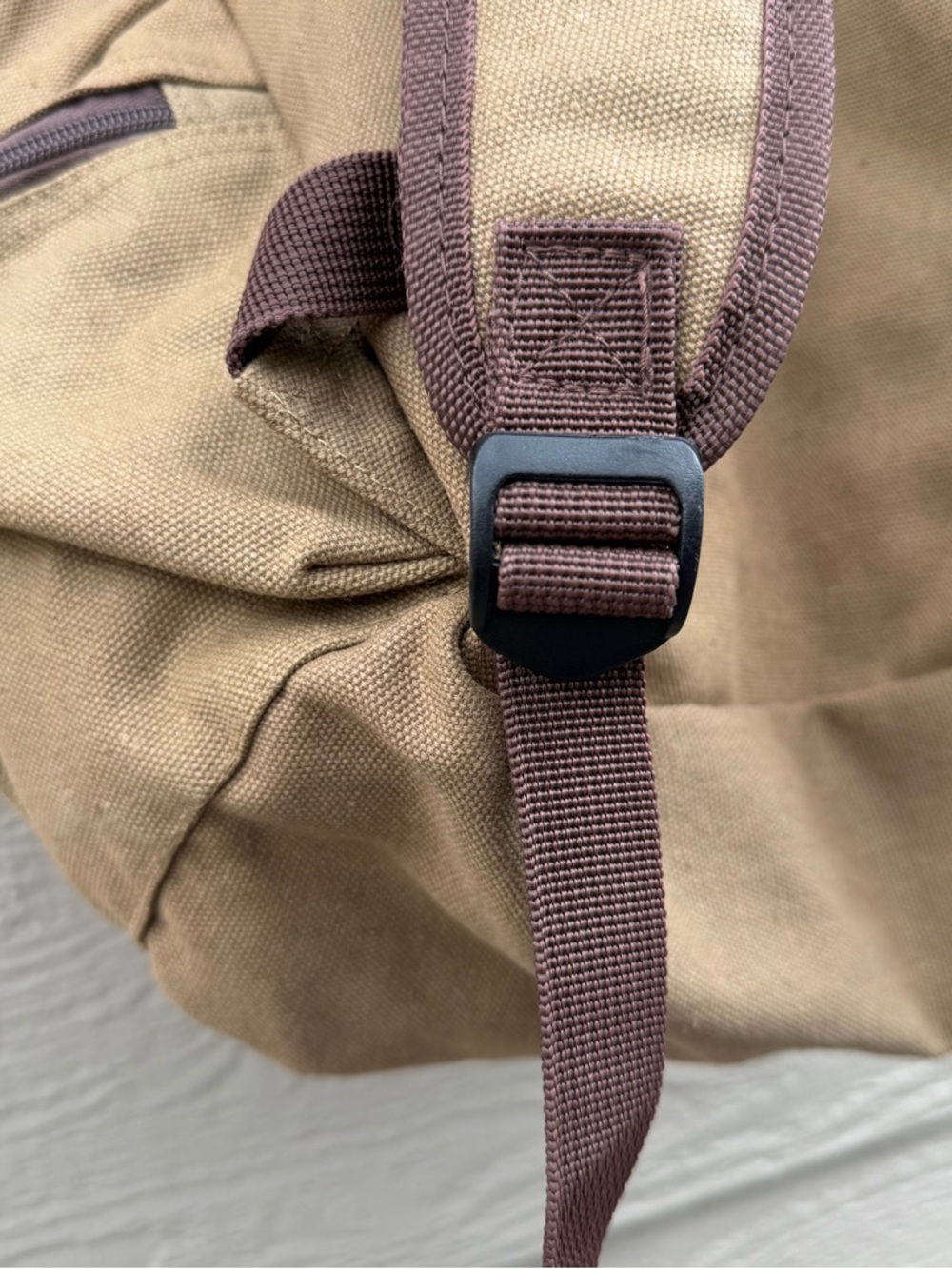 Bella Russo Canvas Backpack Unisex Drawstring Flap Zipper Pockets Faux Leather - Picture 9 of 11